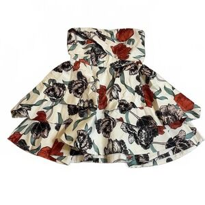 NWOT‎ C/MEO Collective Strapless Floral Print Layered Ruffle Mini Sz L
